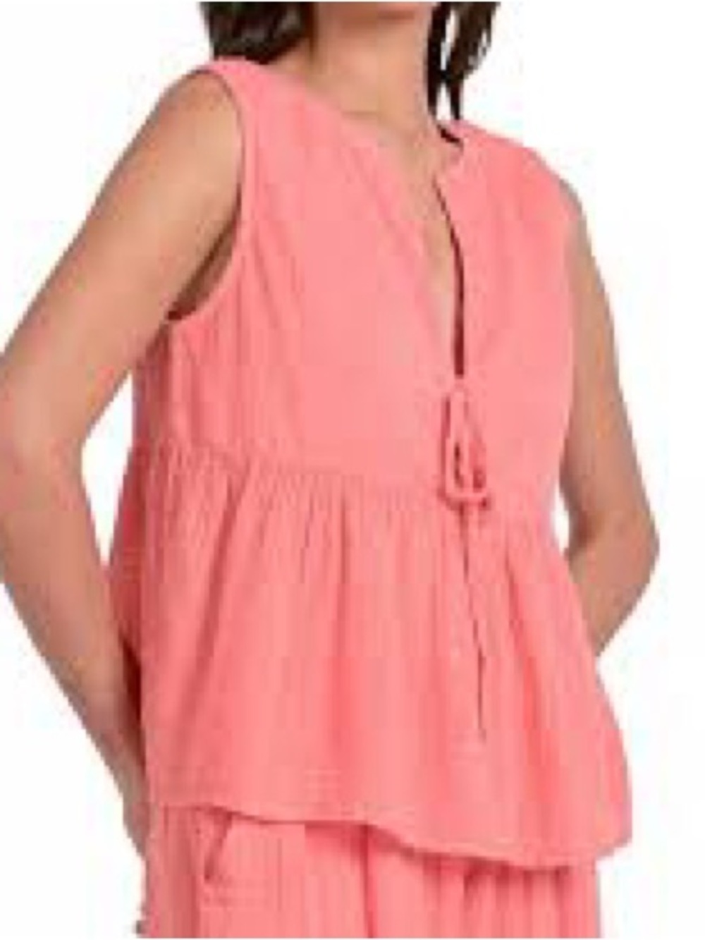 NWT Sz M Elan Coral Tie-Front Sleeveless Peplum Top Summer Spring Beach